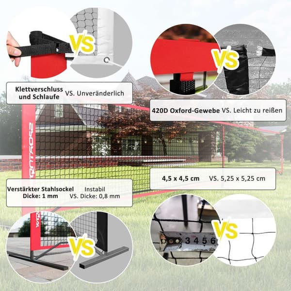 Kannettava Pickleball Net -setti 6,7 m Pickleball-järjestelmä, jossa verkko, kenttämerkintäsarja, pallokeräin, neljä palloa ja kantolaukku ulkokäyttöö