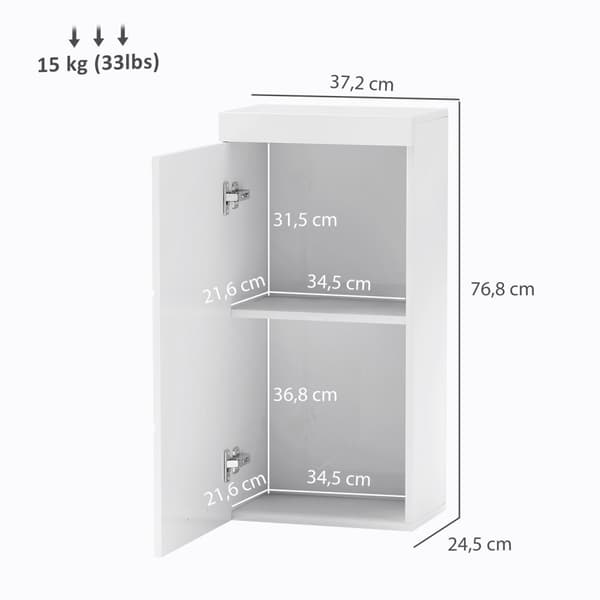 Vægskab med dør, Badeværelsesskab, Køkkenskab med 2 niveauer, Væghængt medicinskab Hvid 37,2 x 24,5 x 76,8 cm