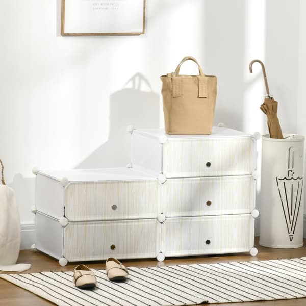 Skoställ Plasthylla för 6 par skor Skokartong för hall DIY Hylla Förvaring av skor Vit 49 x 36,5 x 108 cm Aosom