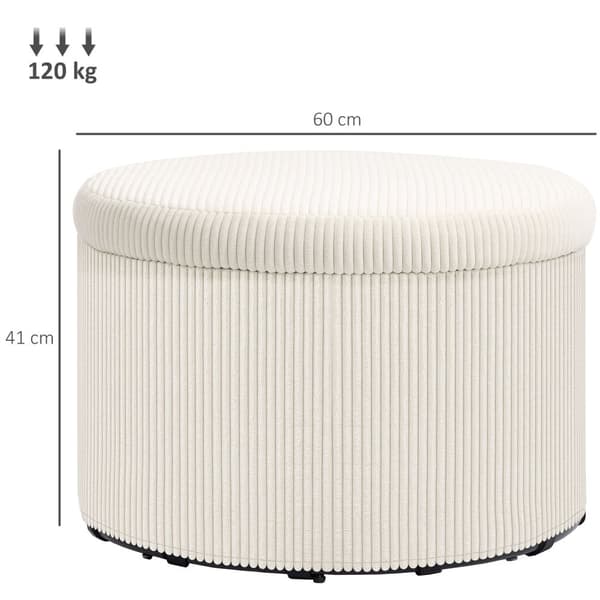 Pall med förvaringsutrymme pall med lock, rund ottomanska fotpall med sladdlook för vardagsrum, sovrum 60 x 60 x 41 cm beige Aosom