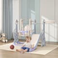 Miniatyrbilde 3 av 10: Slide 4-i-1 barnesklie med huske, basketballkurv, klatrestativ, småbarnssklie med rakettdesign lekeplass for innendørs og utendørs 1,5-4 år barn lyseb