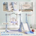 Miniatyrbilde 5 av 10: Slide 4-i-1 barnesklie med huske, basketballkurv, klatrestativ, småbarnssklie med rakettdesign lekeplass for innendørs og utendørs 1,5-4 år barn lyseb