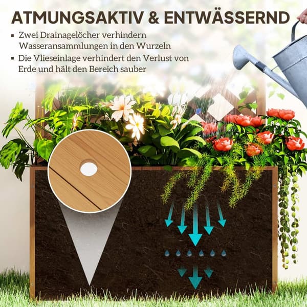 Høybed plantekasse med espaliertak espalier plantepotte blomsterkasse tre, hagespalier 64 x 33 x 122cm for hage balkong terrasse, blomsterpotte for kl