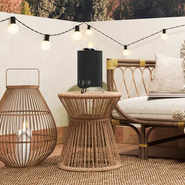 Bålskål Ø16x25cm laget av rustfritt stål bålpanne med poker røykfrie bålboller bålkurv for hage, balkongterrasse, utendørs BBQ camping svart