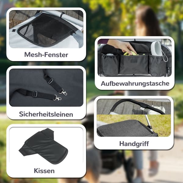 Hundeklapvogn hundevogn foldbar til store hunde & katte op til 30 kg kattevogn med puder mesh vinduer døre opbevaringstaske kattevogn med sikkerhedsli