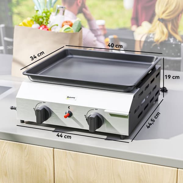 Gassgrill 8000BTU/2,4 KW grillvogn inkludert 2 brennere i rustfritt stål trykkreduserende gasslange justerbar kokeplate, BBQ hagegrill for balkong, ca