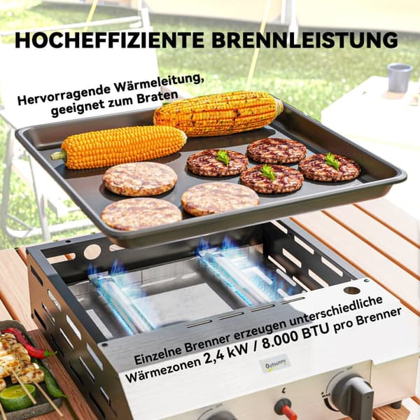 Gassgrill 8000BTU/2,4 KW grillvogn inkludert 2 brennere i rustfritt stål trykkreduserende gasslange justerbar kokeplate, BBQ hagegrill for balkong, ca