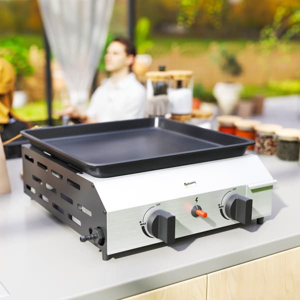 Gassgrill 8000BTU/2,4 KW grillvogn inkludert 2 brennere i rustfritt stål trykkreduserende gasslange justerbar kokeplate, BBQ hagegrill for balkong, ca