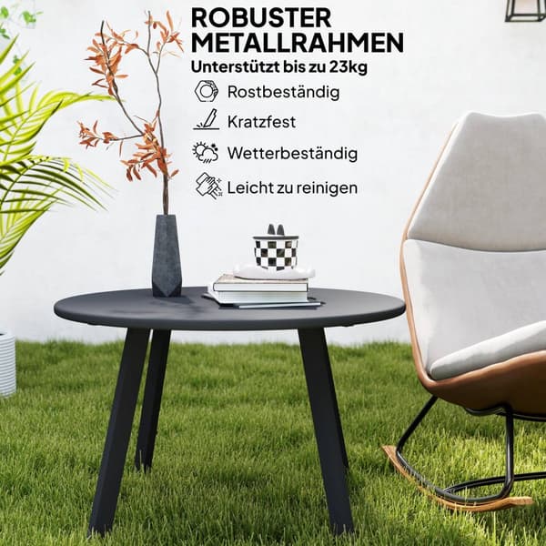 Sidebord, balkongbord av metall, rundt salongbord, værbestandig, hagebord, lett å rengjøre, sofabord, utebord til balkong, hage, terrasse, veranda, st