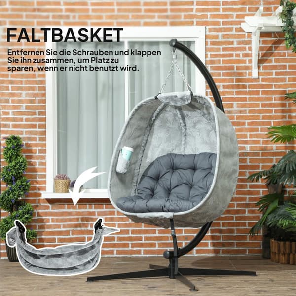 Eggformet hengestol for utendørs bruk, sammenleggbar hengehuske med ramme, sitteputer, hengekøye for 1 person, huskestol innendørs utendørs, uteplass,