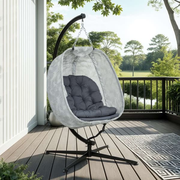 Eggformet hengestol for utendørs bruk, sammenleggbar hengehuske med ramme, sitteputer, hengekøye for 1 person, huskestol innendørs utendørs, uteplass,
