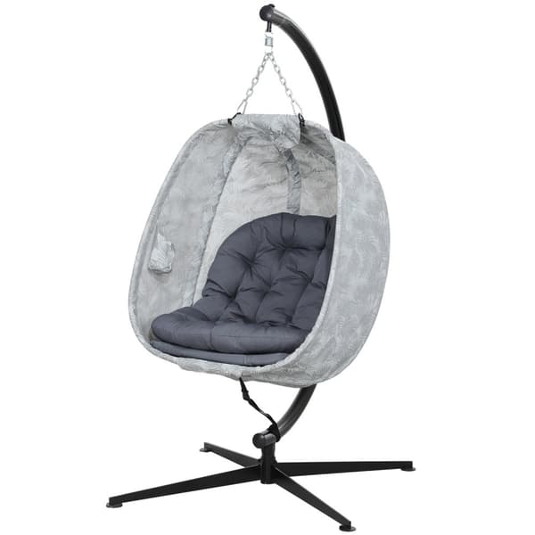 Eggformet hengestol for utendørs bruk, sammenleggbar hengehuske med ramme, sitteputer, hengekøye for 1 person, huskestol innendørs utendørs, uteplass,