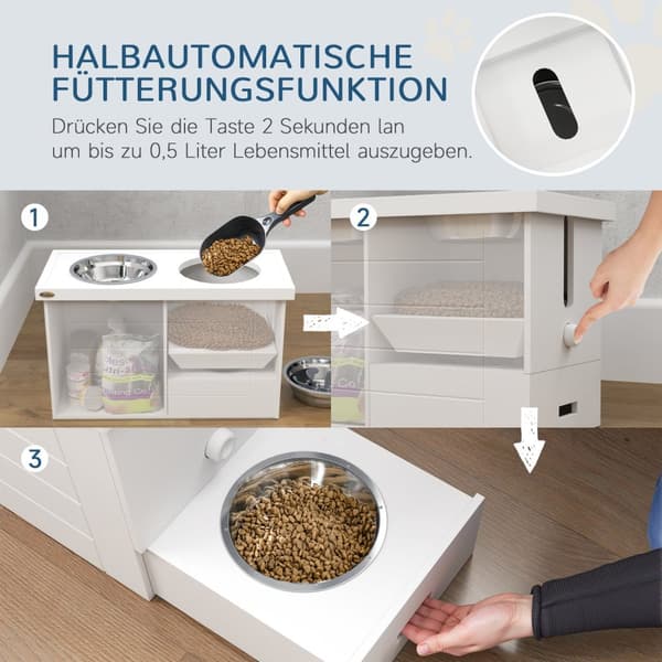 2-in-1 korotettu koiran kulho Korkeussäädettävä ruokintakulho jalustalla säilytystilaa 2 x 2L ruostumattomasta teräksestä valmistettuja kulhoja Hidas
