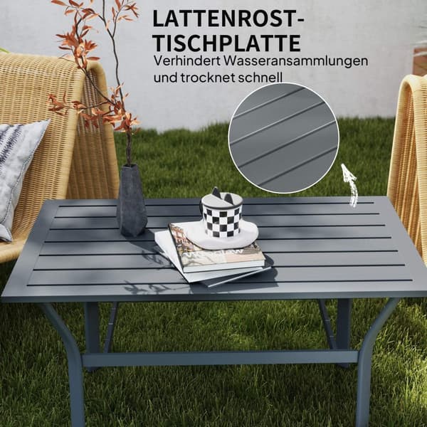 Sidebord metall balkongbord med lamelldesign værbestandig salongbord hagebord lettstelt sofabord utebord til balkong hageterrasse veranda 91,5 x 55 x
