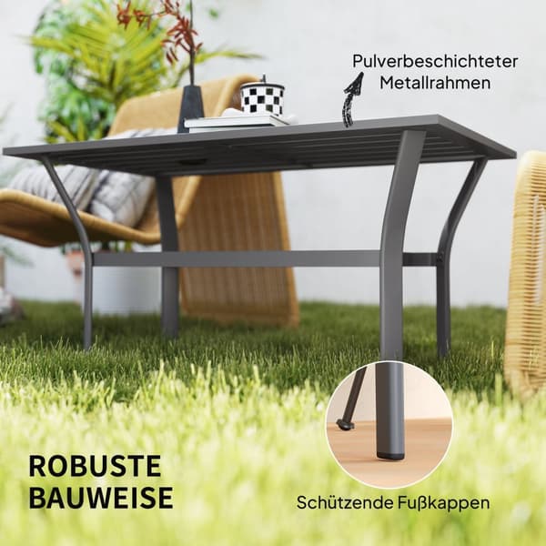 Sidebord metall balkongbord med lamelldesign værbestandig salongbord hagebord lettstelt sofabord utebord til balkong hageterrasse veranda 91,5 x 55 x