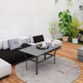 Miniatyrbilde 9 av 10: Sidebord metall balkongbord med lamelldesign værbestandig salongbord hagebord lettstelt sofabord utebord til balkong hageterrasse veranda 91,5 x 55 x
