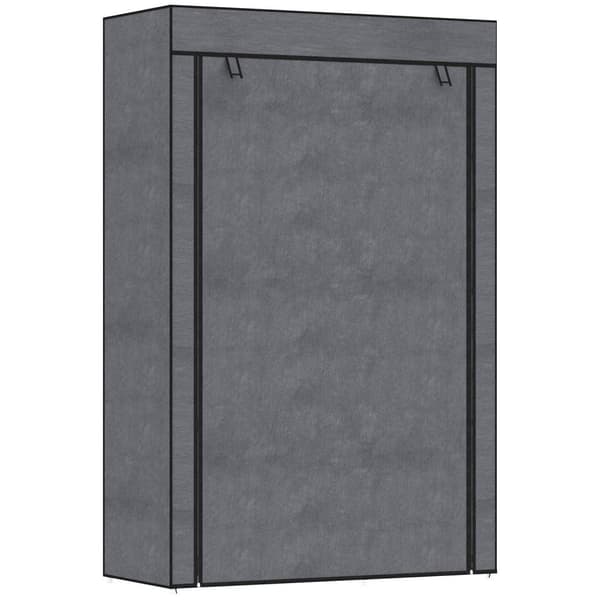 Garderobestoffskap med klesstang, 6 rom, sammenleggbar garderobe i fleecelook, sammenleggbar skap for soverom, gang, mørkegrå, 103 x 43 x 162,5 cm