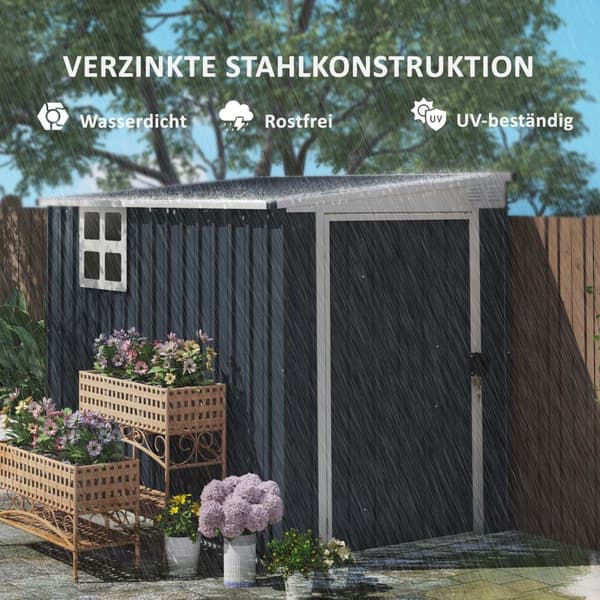 Metallityökaluvaja 2,7m² 128x231x181cm Työkaluvaja kattoikkunalla Lukittava ovi Säänkestävä Puutarhavaja Ulkopuutarhavaja takapihalle ulkoalueelle Tum