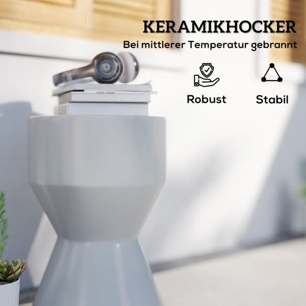 Pall av keramik, 120 kg lastkapacitet, diameter 33 x 45,5 cm, väderbeständig trädgårdspall i timglasform, blomsterpall, fotpall för utomhuscamping, tr