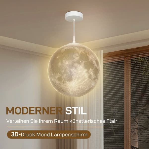 3D Moon Pendel Light Hengelampe med APP-kontroll, Musikk Moon Lamp Ceiling Ceiling Lamp med CCT og RGB fargeendring for kjøkken, spisestue, kremhvit A