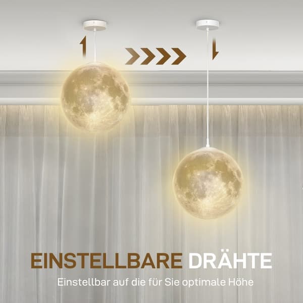 3D Moon Pendel Light Hengelampe med APP-kontroll, Musikk Moon Lamp Ceiling Ceiling Lamp med CCT og RGB fargeendring for kjøkken, spisestue, kremhvit A