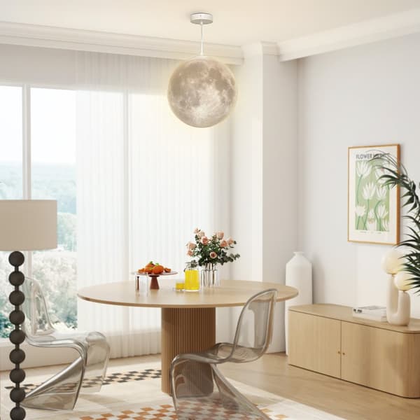 3D Moon Pendel Light Hengelampe med APP-kontroll, Musikk Moon Lamp Ceiling Ceiling Lamp med CCT og RGB fargeendring for kjøkken, spisestue, kremhvit A