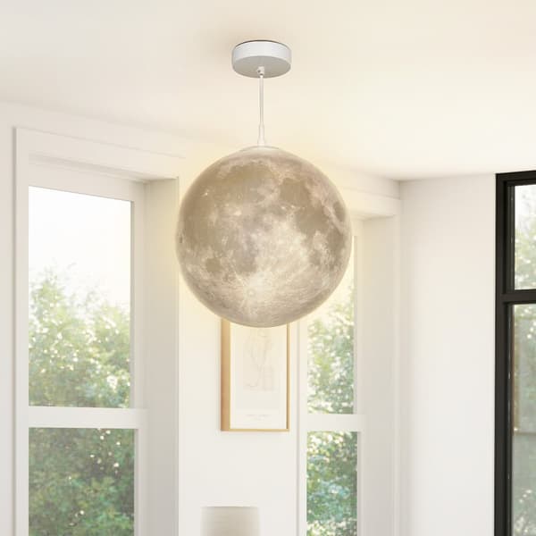 3D Moon Pendel Light Hengelampe med APP-kontroll, Musikk Moon Lamp Ceiling Ceiling Lamp med CCT og RGB fargeendring for kjøkken, spisestue, kremhvit A
