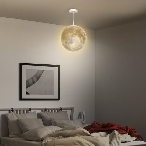 3D Moon Pendel Light Hengelampe med APP-kontroll, Musikk Moon Lamp Ceiling Ceiling Lamp med CCT og RGB fargeendring for kjøkken, spisestue, kremhvit A