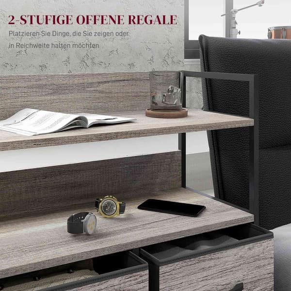 Byrå med 5 lådor Tygförvaringsskåp Byrå med 2 hyllor Stålram Modern Design för Vardagsrum Sovrum Grå Aosom