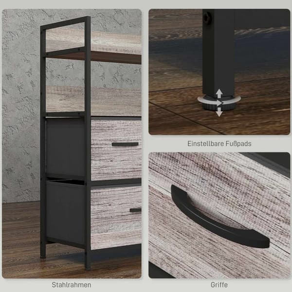 Byrå med 5 lådor Tygförvaringsskåp Byrå med 2 hyllor Stålram Modern Design för Vardagsrum Sovrum Grå Aosom