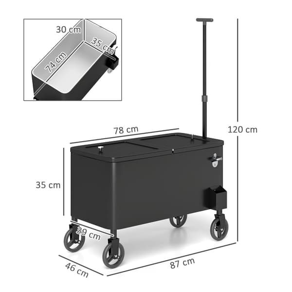 76L Jääkaappivaunu Tarjoiluvaunu pyörillä Pullonavaajan kannen kahvat Mobile Cool Box Side Vaunu Bar Cool Container Juomavaunu ulkoterassille Party Va