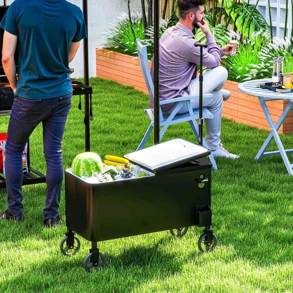 76L Jääkaappivaunu Tarjoiluvaunu pyörillä Pullonavaajan kannen kahvat Mobile Cool Box Side Vaunu Bar Cool Container Juomavaunu ulkoterassille Party Va