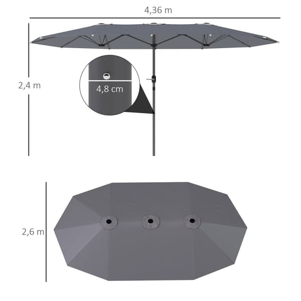 Dobbel Parasoll 436 x 260 cm, UV-beskyttelse Stål Parasoll med håndsveiv, Oval Balkong Paraply Strandparasoll Vindtett Stall Market Paraply Sveiv Para