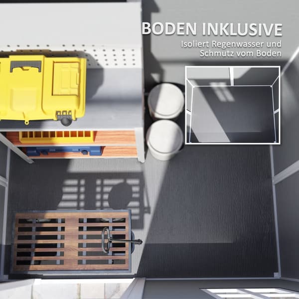 Verktygsbod Plast 2,1m² 186 x 130 x 199cm Verktygsskjul med sadeltak Golv Fönster Låsbar dörr Väderbeständig Trädgårdsbod Utomhus Trädgårdsbod för bak