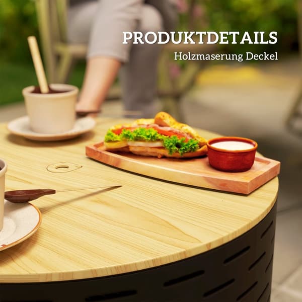 3-i-1 ildskål Ø60 x 39cm lavet af rustfrit stål bålfad med grillrist poker gnistbeskyttelse i trælook ildskåle bålkurv til have, altanterrasse, udendø