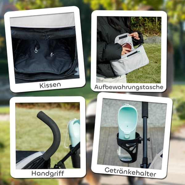 Hundeklapvogn hundevogn foldbar til hunde & katte op til 4 kg kattevogn med meshvinduer, skulderrem, opbevaringstaske, kopholder paraply kattevogn lys