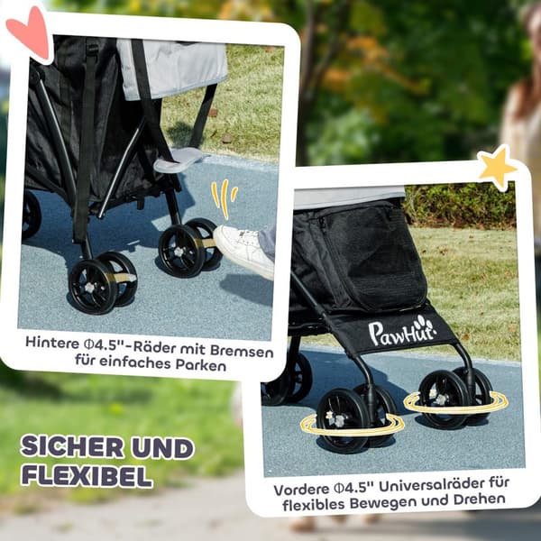 Hundeklapvogn hundevogn foldbar til hunde & katte op til 4 kg kattevogn med meshvinduer, skulderrem, opbevaringstaske, kopholder paraply kattevogn lys
