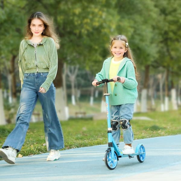 Sparkcykel Barns hopfällbar barnsparkcykel med justerbar styrhöjd, 2 stora hjul, bakre stänkskyddsbroms, sparkskoter för barn från 6-12 år Blå Aosom