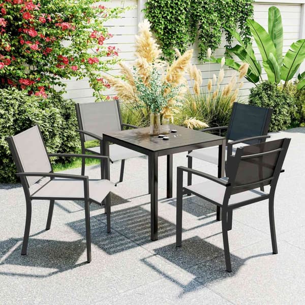 Havebord aluminium 73x73 cm vejrbestandigt buffetbord med trælook, campingbord til 4 personer, skridsikkert altanbord, udendørs spisebord til haven, t