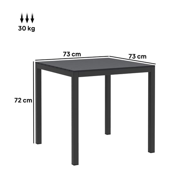 Havebord aluminium 73x73 cm vejrbestandigt buffetbord med trælook, campingbord til 4 personer, skridsikkert altanbord, udendørs spisebord til haven, t