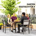 Miniatyrbillede 5 af 10: Havebord aluminium 73x73 cm vejrbestandigt buffetbord med trælook, campingbord til 4 personer, skridsikkert altanbord, udendørs spisebord til haven, t