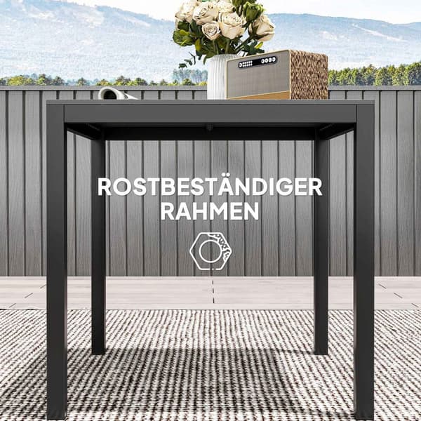 Havebord aluminium 73x73 cm vejrbestandigt buffetbord med trælook, campingbord til 4 personer, skridsikkert altanbord, udendørs spisebord til haven, t