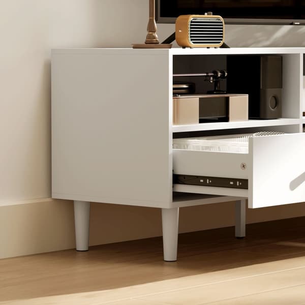 Tv-skab Tv-tavle med skuffer, 3 åbne rum 140 cm lang tv-lowboard med kabelstyring til tv op til 75 tommer tv-bord til stue hvid 140x34x45cm Aosom