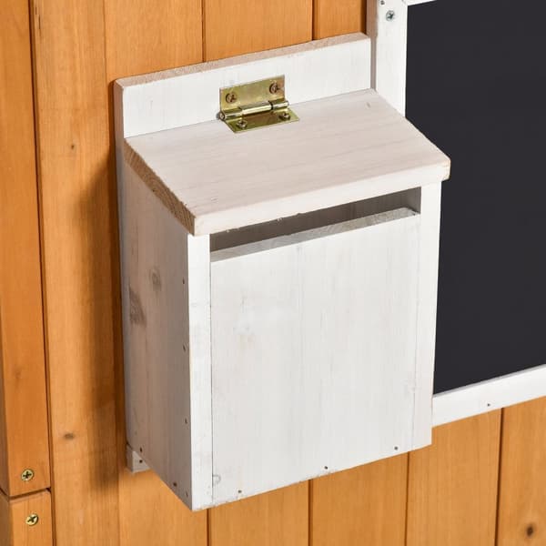 Lekehus for barn Lekehus i tre med vindu Postkasse Utendørs Hage Lekehus med blomsterpottestativ Lekehus i tre for 3-8 år Naturlig grantre 122 x 108 x