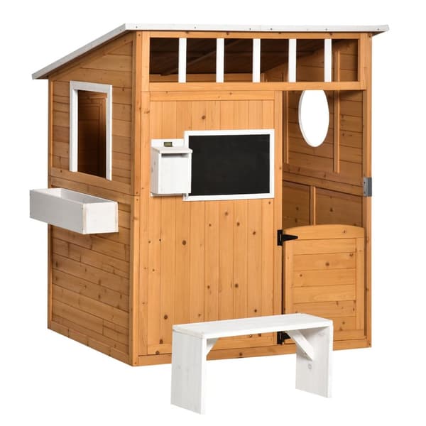 Lekehus for barn Lekehus i tre med vindu Postkasse Utendørs Hage Lekehus med blomsterpottestativ Lekehus i tre for 3-8 år Naturlig grantre 122 x 108 x