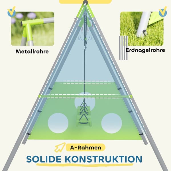3 in 1 keinurunko ulkokeinurunko 2 keinulla, koripallokeinu, jalkapallomaali, lasten keinu metallirungolla, puutarhakeinu lapsille