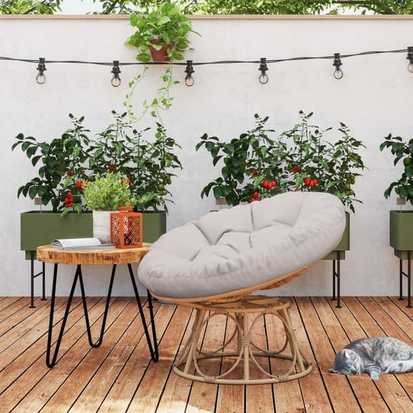Papasan stol rotting 360° roterande flätad stol med sittdyna diameter 120 cm rund utomhus rottingstol snurrstol fåtölj fåtölj för vardagsrum trädgård