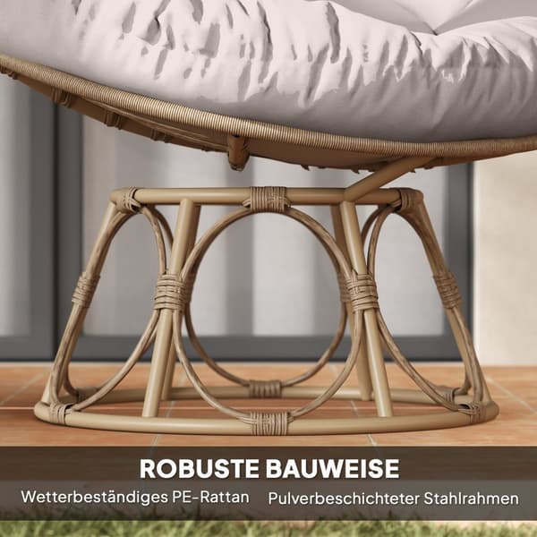 Papasan stol rotting 360° roterande flätad stol med sittdyna diameter 120 cm rund utomhus rottingstol snurrstol fåtölj fåtölj för vardagsrum trädgård