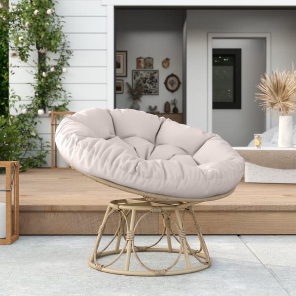 Papasan stol rotting 360° roterande flätad stol med sittdyna diameter 120 cm rund utomhus rottingstol snurrstol fåtölj fåtölj för vardagsrum trädgård