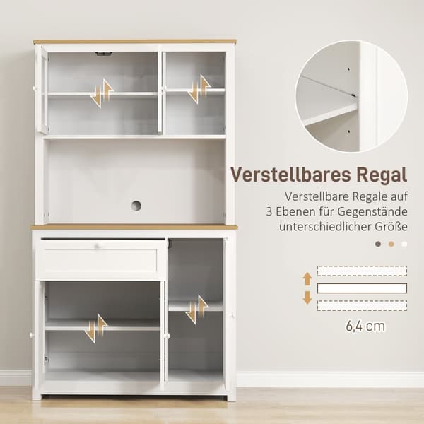 Kjøkkenskap, kjøkkenbuffet med skuff, flerbruksskap med 2 åpne plan, 3 skap, vitrineskap med bordplate til stue, hvit, 100 x 40 x 180 cm